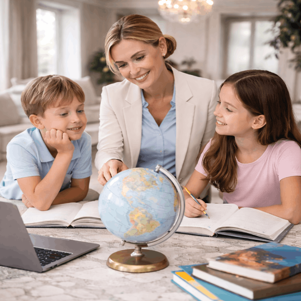 A professional governess supporting children in a high-net-worth international household setting.